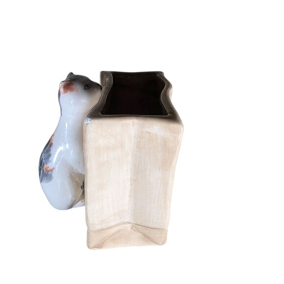 Ceramic Cat Tea bag Jar & Lid Blue Checkered Yellow Orange sugar packet holder - Picture 12 of 16